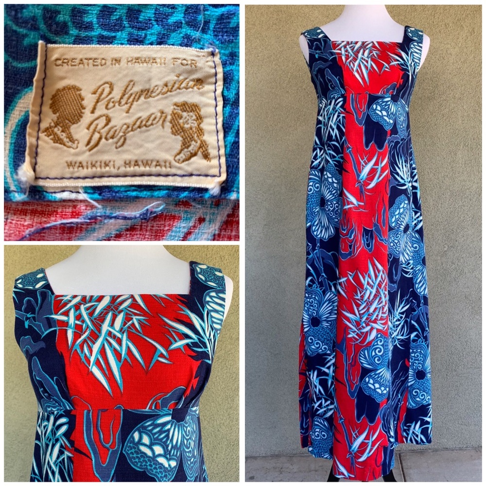 🌺 Vintage Hawaiian Barkcloth Dress Muumuu XS